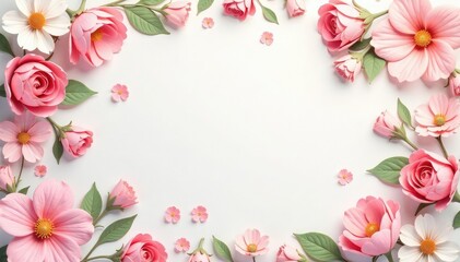 Fototapeta premium Pastel floral repeating design, delicate blooms, leaves, flowers, subtle