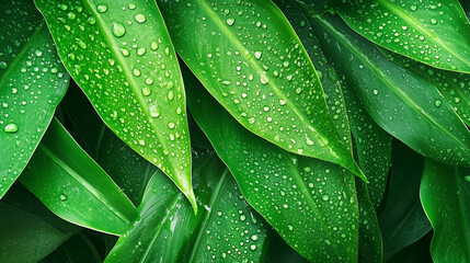 Fototapeta premium Vibrant close-up of tropical ferns with dewdrops, fresh and lush green energy