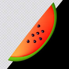 Cartoon watermelon piece. Summer sweets.. Summer sweets. 3D render style on transparent background. For dark and bright backgrounds.