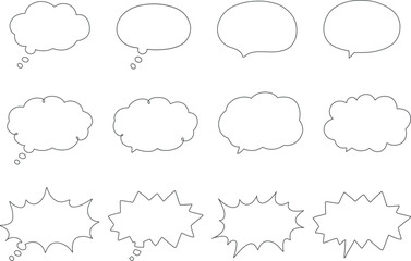シンプルな様々な形の吹き出しイラストセット
