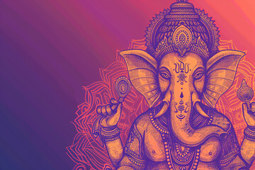 Obraz premium Bright holiday composition for happy Ganesh Chaturthi, abstract vivid composition consists of fictional unreal fantastic vision on background