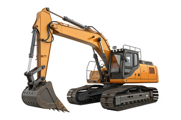 A high-quality PNG image of a yellow construction excavator isolated on a white background. Perfect for engineering, construction, heavy machinery, and building-related projects. Great for infographic