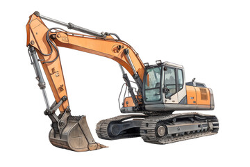 A high-quality PNG image of a yellow construction excavator isolated on a white background. Perfect for engineering, construction, heavy machinery, and building-related projects. Great for infographic