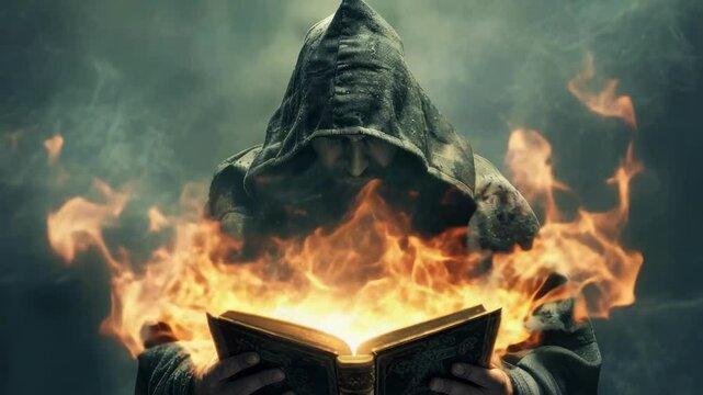 an old man with a magic book. selective focus