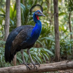 Obraz premium Southern Cassowary bird on piece of wood