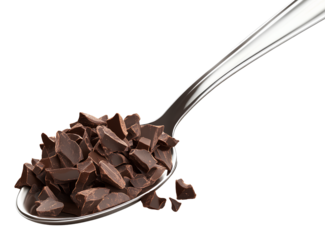 A spoon with chocolate cream isolated on transparent background.