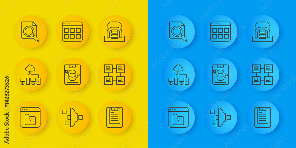 Poster set line file missing, computer network, server, data, web hosting, report, hierarchy organogram cha