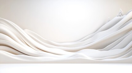 Abstract Snowscape Tiny Trees Minimalist Style High Resolution Wide Landscape View Smooth Curves Winter Scene Serene White Background Ideal for Holiday Cards