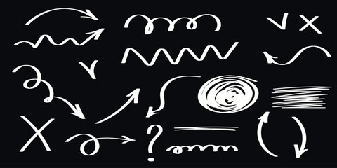 Line hand drawn brush marker underline, highlight, star element set