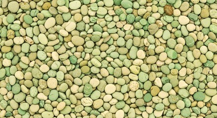 Texture of Mixed Sized Pebbles on a Lake Bank in Soft Cream Taupe Pale Green Tones