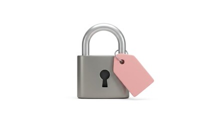 Fototapeta premium Stylish padlock with a tag on a white background 
