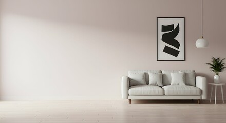 Modern Minimalist Living Room Interior Design Abstract Art, Neutral Palette, and Simple Elegance