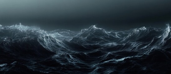 Fototapeta premium A turbulent, dark sea in a dramatic, stormy scene.