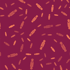 Brown line Shock absorber icon isolated seamless pattern on red background. Vector