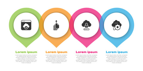 Set Failed access cloud storage, Data export, Cloud computing lock and technology data transfer. Business infographic template. Vector