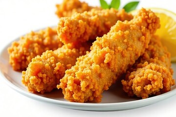 Crispy fried chicken strips, isolated on white , appetizer, isolated, protein