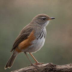 Fototapeta premium Xhosa Scrub-Robin bird on piece of wood