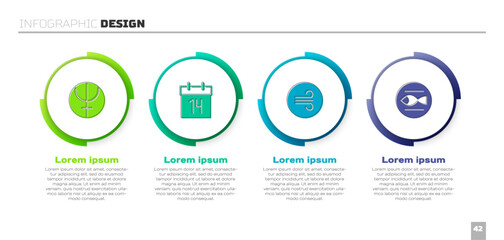 Set Neptune planet, Calendar, Windy weather and Pisces zodiac. Business infographic template. Vector
