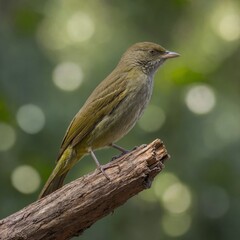  Xavier's Greenbul bird on piece of wood