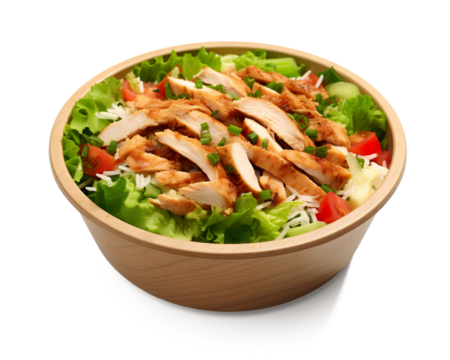 Take away food, chicken salat and rice on a transparent background