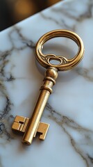 Golden Key on White Surface Symbolizing Real Estate Ownership and Opportunity