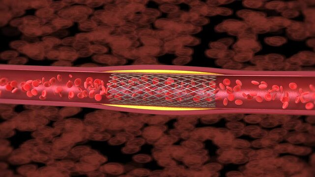 3d rendering balloon angioplasty procedure with stent in vein 4k footage