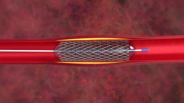 3d rendering balloon angioplasty procedure with stent in vein 4k footage