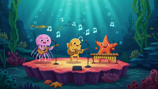 Animated Sea Animals Playing Music Underwater Illustration