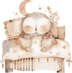 baby owl series animal watercolor style vector illustration