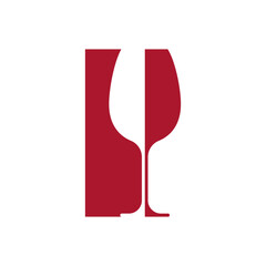 Red and white silhouette of a wine glass. Vector isolated illustration.