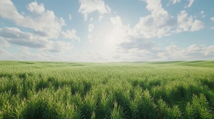 Obraz premium Wide shot of a green wheat field sky landscape outdoors.