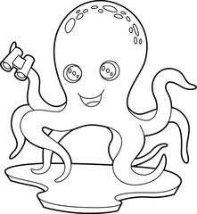 Octopus Binoculars Animal Vector Graphic Art Illustration