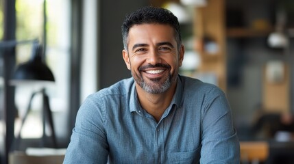 Obraz premium Man At Work. Successful Mature Hispanic Businessman Smiling Happily