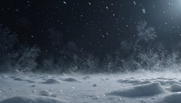 Snowy night forest scene