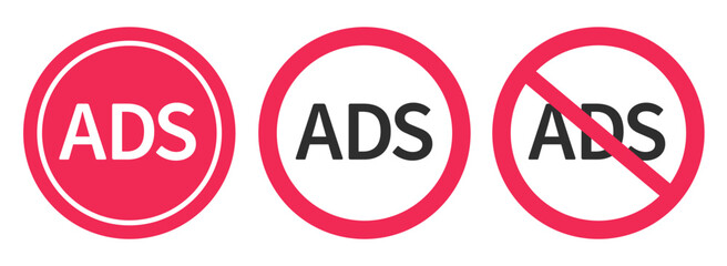 No Ads block sign symbol icon simple red graphic illustration set