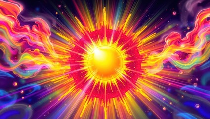 Obraz premium illustration of sun neon splashing technology colorful background