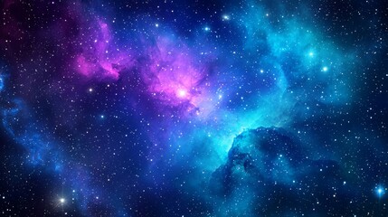 Naklejka premium Celestial Nebula Stardust Wallpaper Vibrant Blue, Purple and Magenta Galaxy - Generative AI Artwork