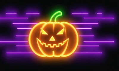 Neon pumpkin with a spooky face, outlined in vibrant colors. - Powered by Adobe