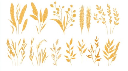 Golden plant silhouettes arranged in a decorative display.