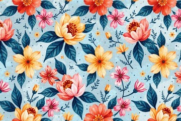 Delicate watercolor style floral pattern, continuous repeat, background, delicate, light