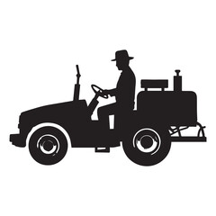 Black Silhouette of Farmer spay Machine isolated White Background.