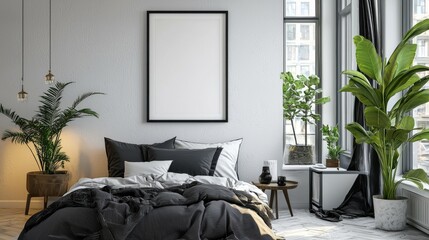 Scandinavian Bedroom Mockup 3D Rendered Poster Display