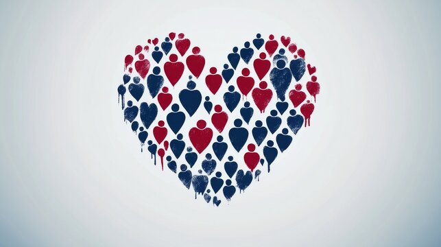 A blood drop enveloped by two embracing figures forms a vibrant red heart, representing the unity and selflessness of blood donation in saving lives