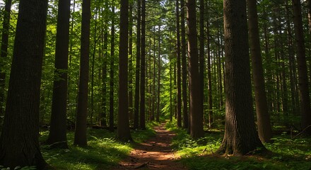 Fototapeta premium Forest Path Through Tall Trees