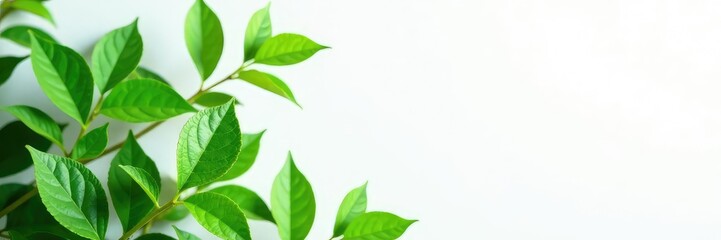 Fototapeta premium Leafy green foliage with delicate stems on a white background, green leaves, white, foliage