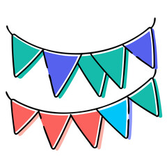 Colorful party bunting flags in a playful doodle style  