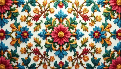 Intricate floral damask pattern in muted tones , decoration, background