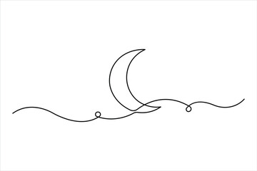 Crescent moon continuous one line art drawing of isolated outline vector illustration