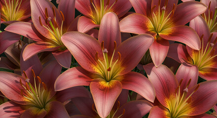 Fototapeta premium Close-up of many beautiful, pink lilies