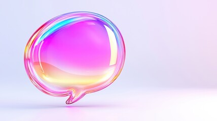 3d Colorful holographic speech bubble icon online floating on a minimal white background, representing communication and modern technology copy space for text